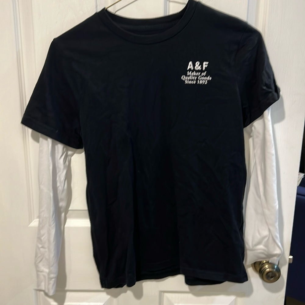 Abercrombie kids long sleeve tee shirt, white sleeve with black tee, size 15/16